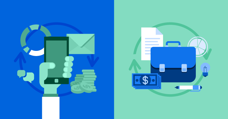 Illustration of a smartphone and briefcase side-by-side.