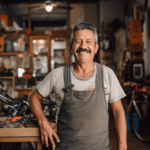 Shop owner standing in his shop surrounded by equipment