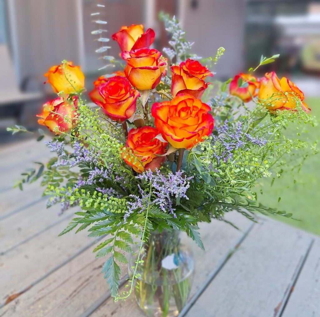 Bouquet of yellow and orange roses.