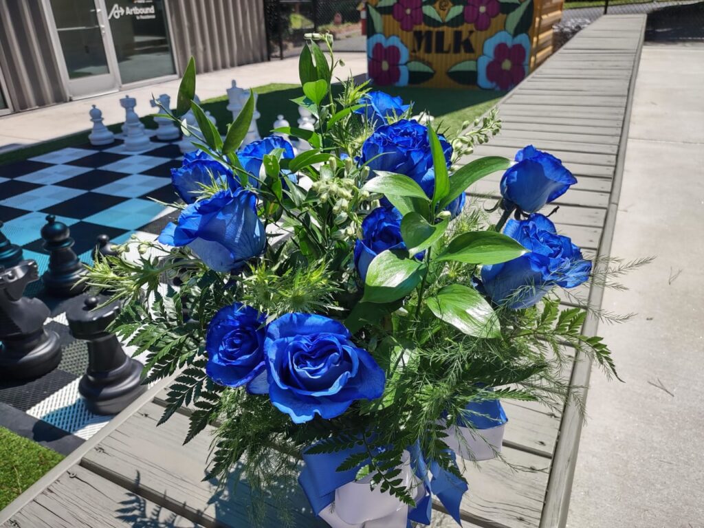 A bouquet of blue roses.